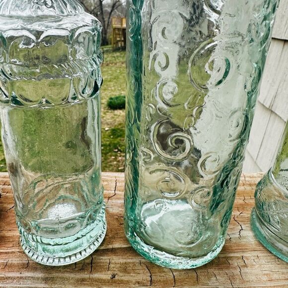 Set of Three Vintage Glass Bottles. Made in Spain. Light green tint. - Picture 2 of 6